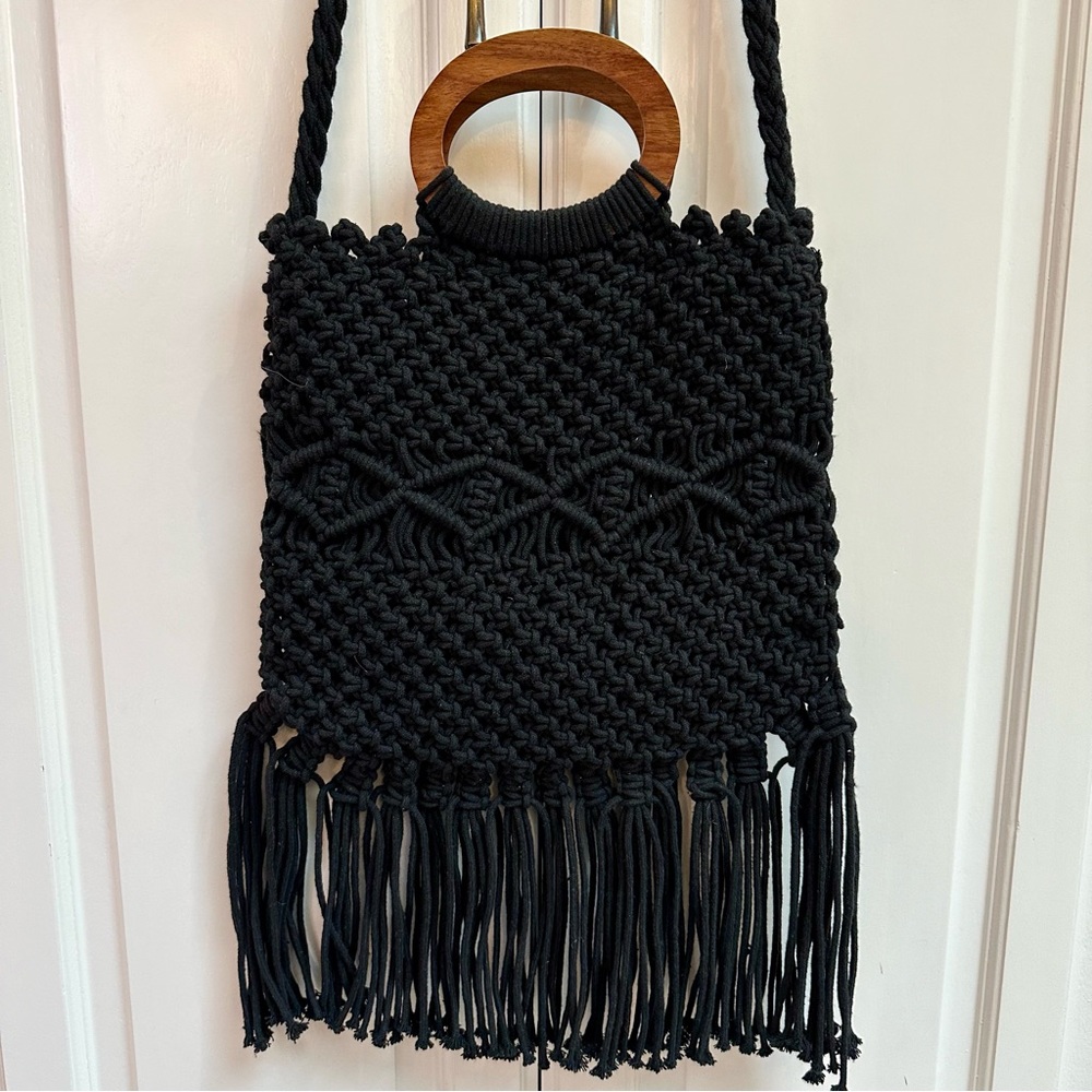 Danielle Nicole Boho Crochet Fringe Bag In Black - image 5